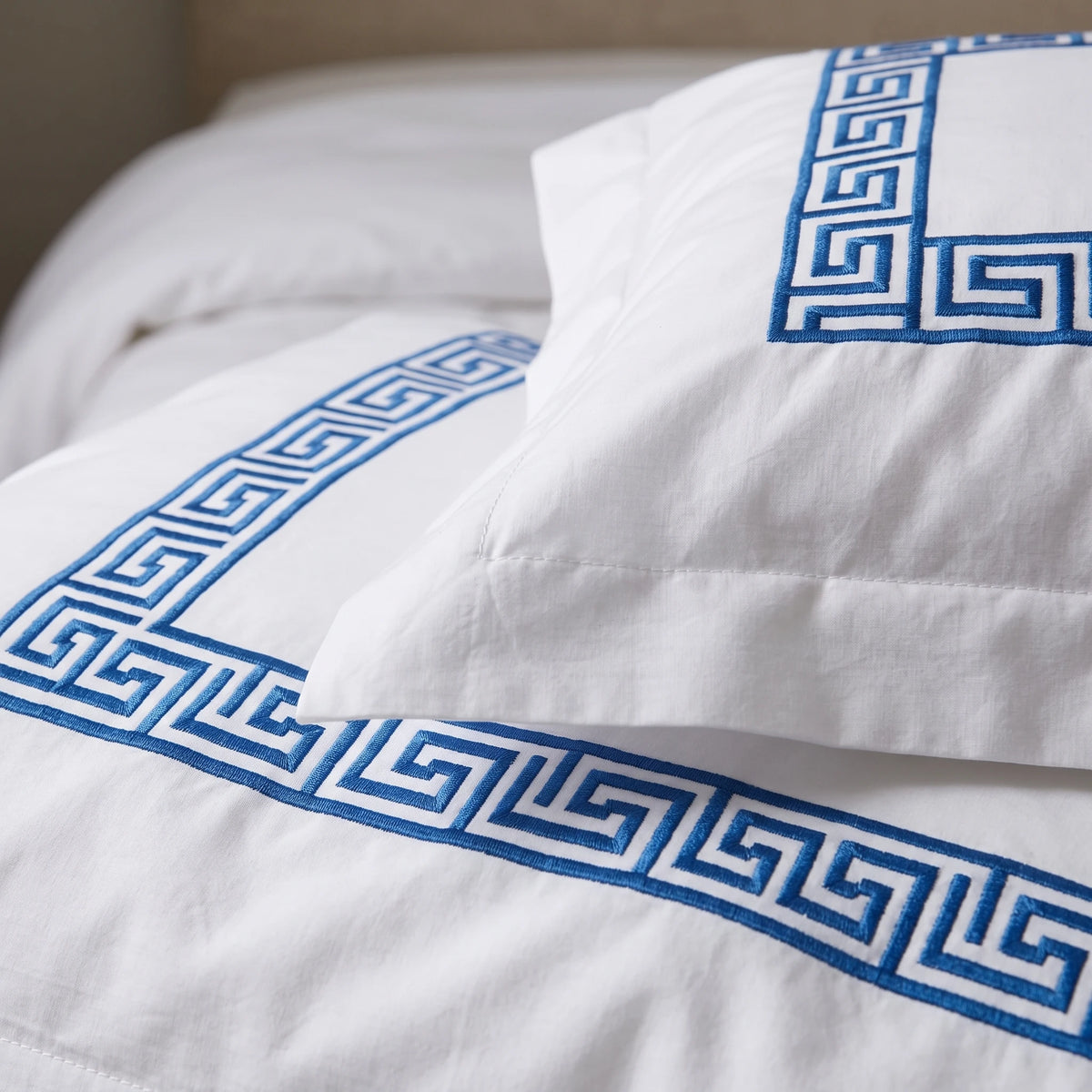 Duvet Cover Percal 300TC White - Greek Border