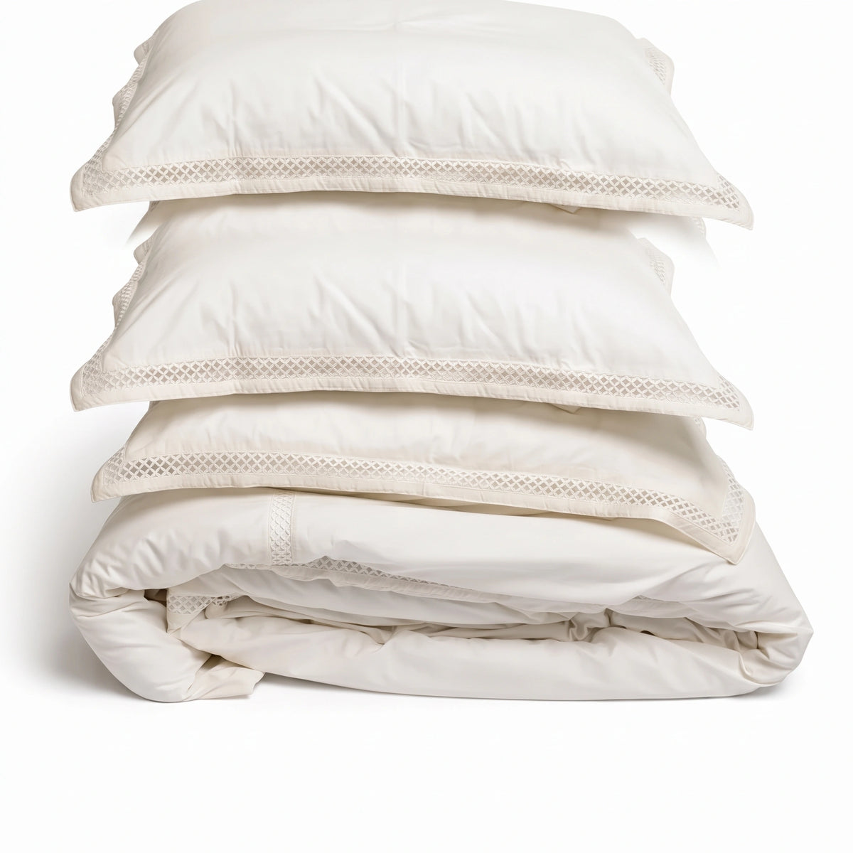 Duvet Cover Percal 300TC White - Chain Border