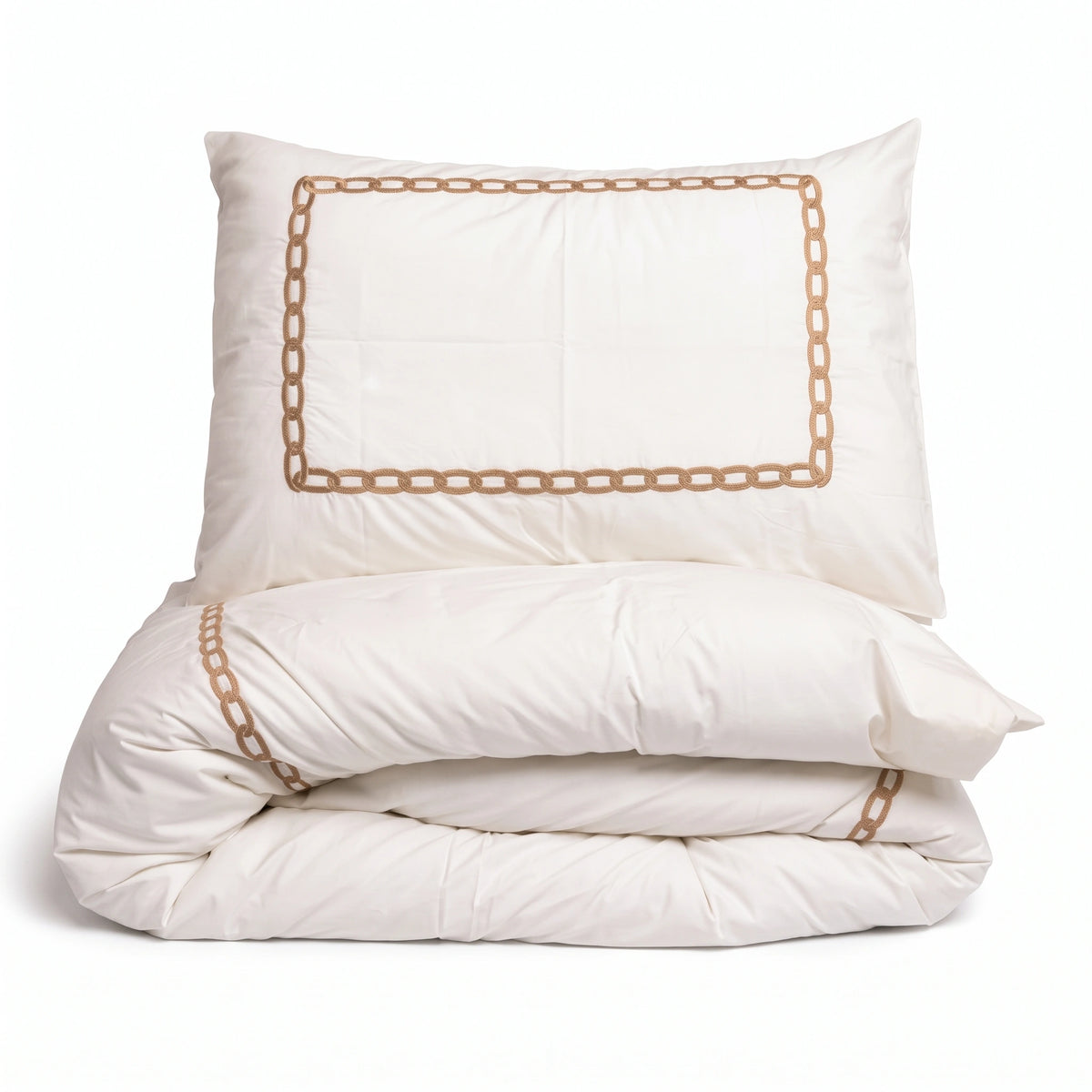 Duvet Cover Percal 300TC White - Chain Border