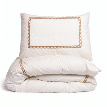 Duvet Cover Percal 300TC White - Chain Border