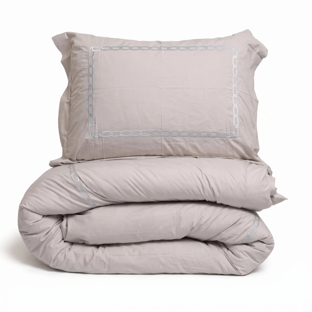 Duvet Cover Percal 300TC White - Chain Border