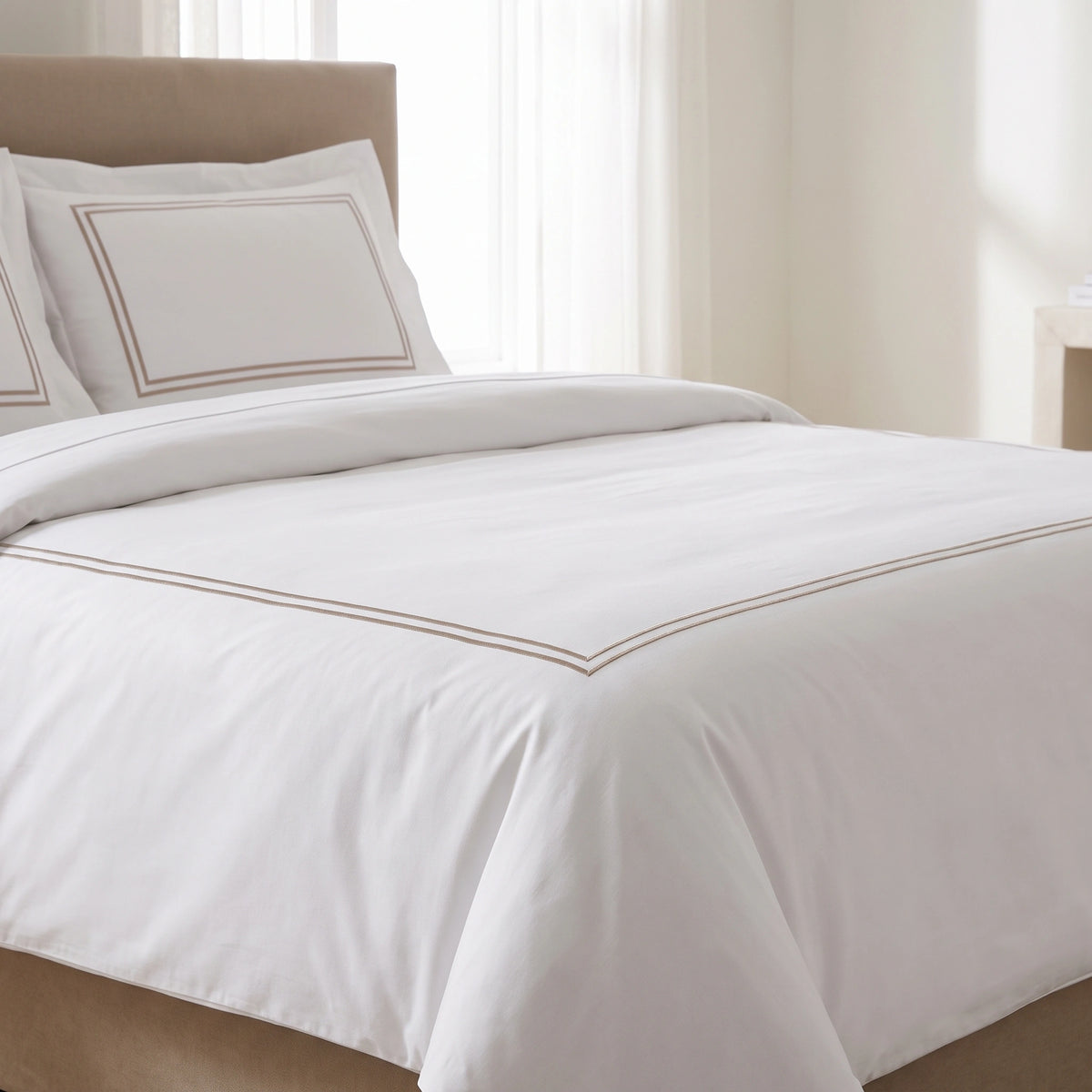 Duvet Cover Percal 300TC White - Chain Border