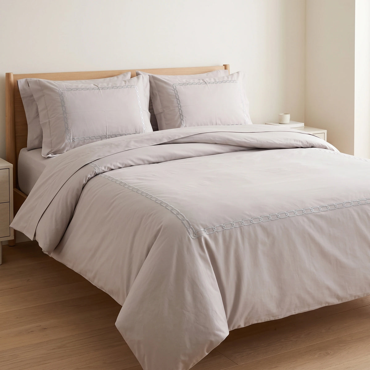 Duvet Cover Percal 300TC White - Chain Border