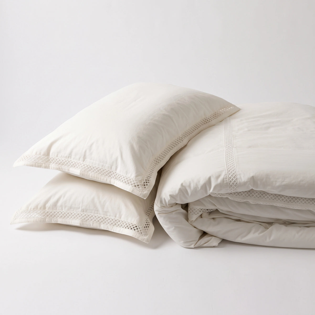 Duvet Cover Percal 300TC White - Chain Border