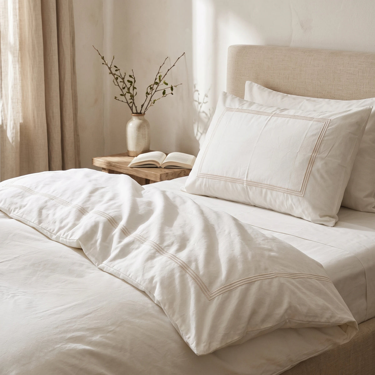 Duvet Cover Percal 300TC White - Chain Border