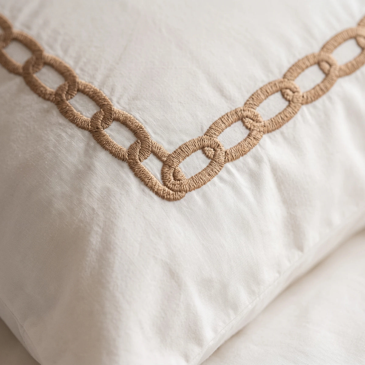 Duvet Cover Percal 300TC White - Chain Border