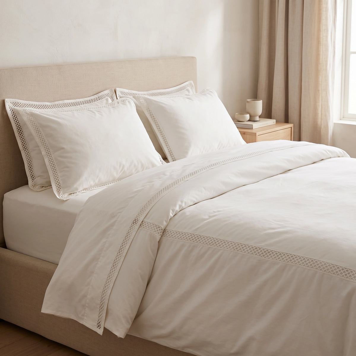 Duvet Cover Percal 300TC White - Chain Border