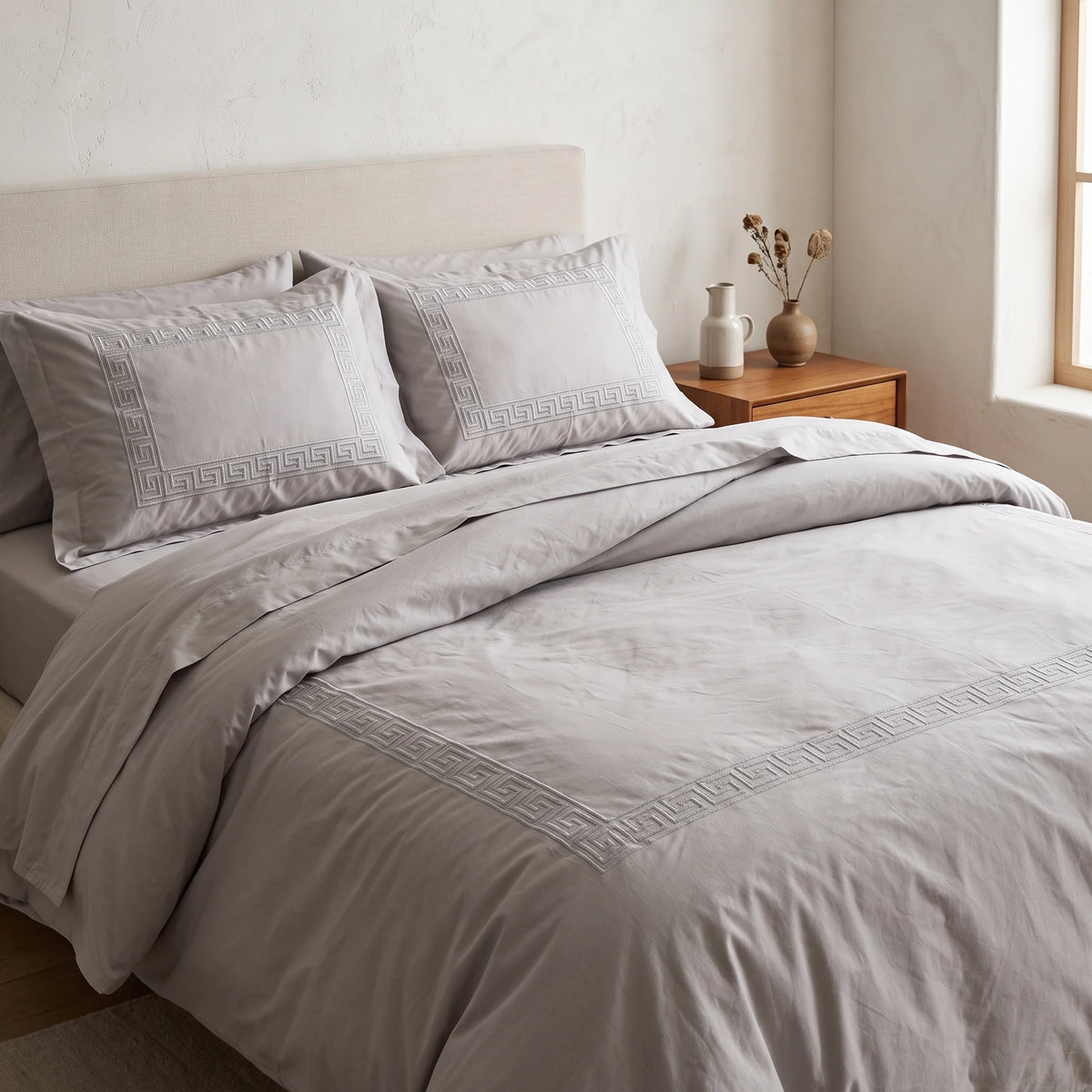 Duvet Cover Percal 300TC White - Chain Border