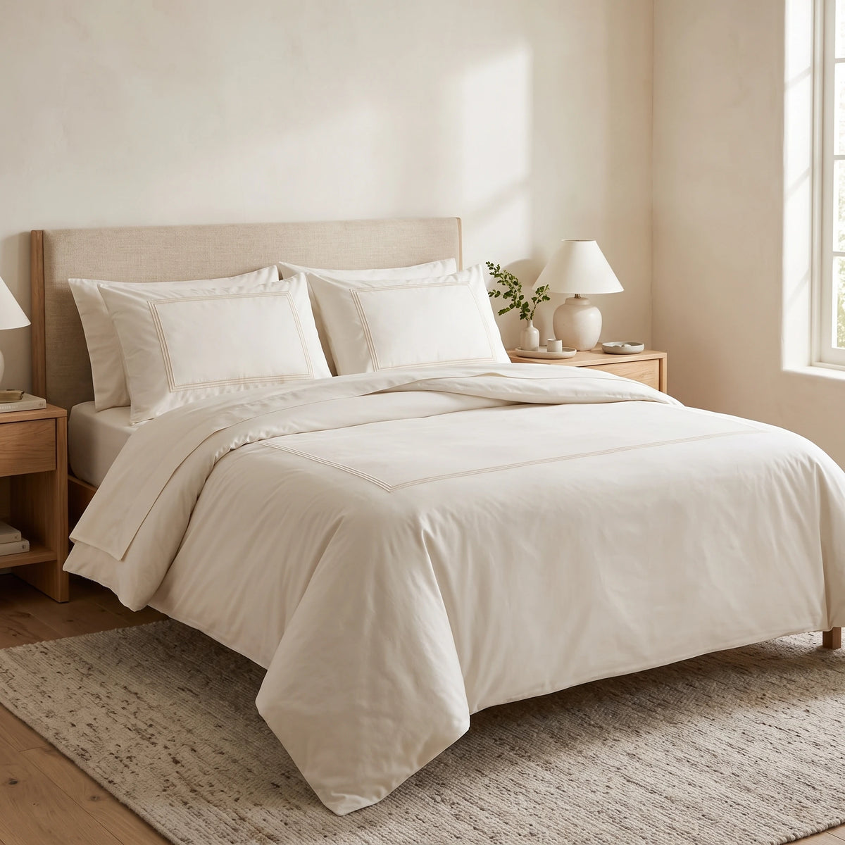 Duvet Cover Percal 300TC White - Frames Border