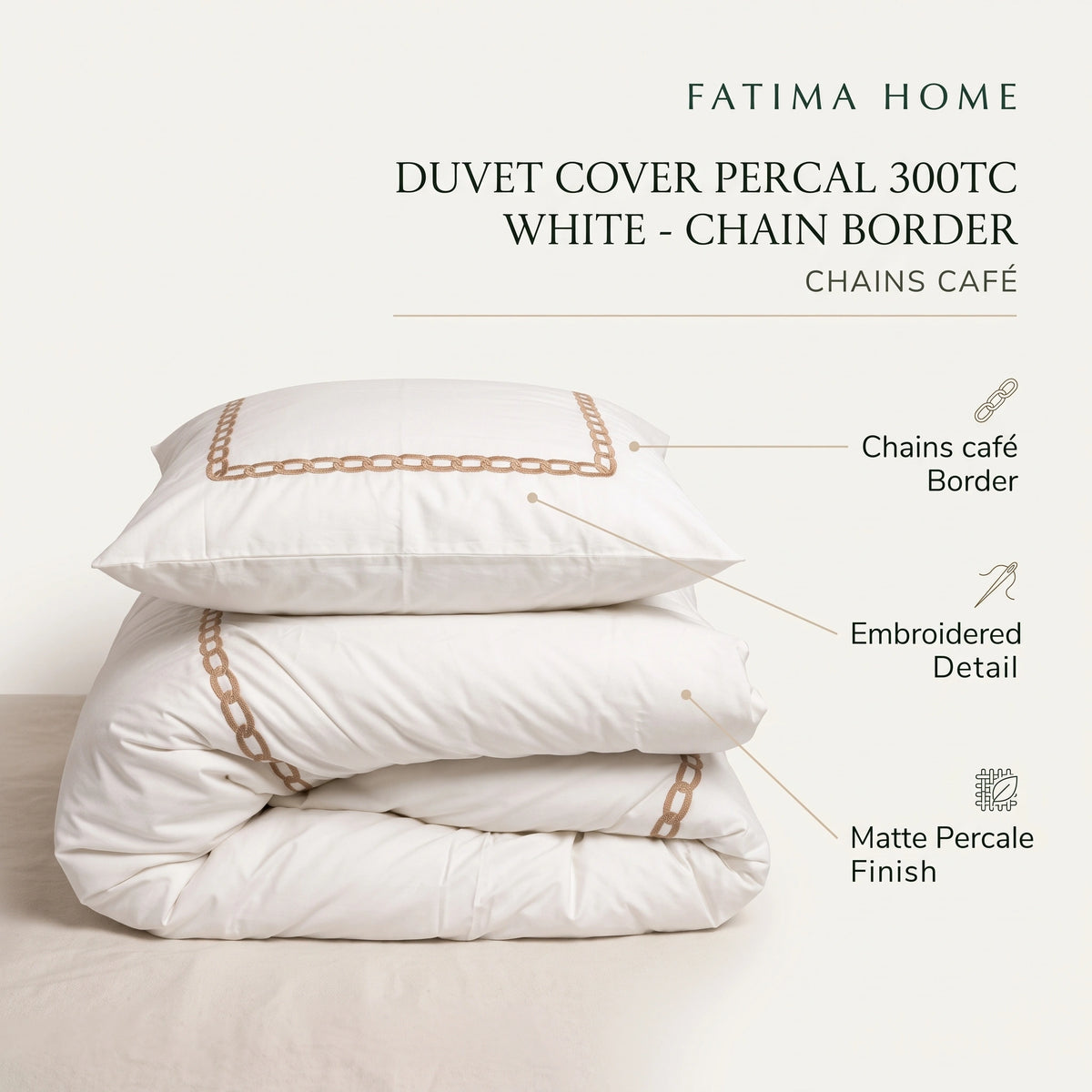 Duvet Cover Percal 300TC White - Chain Border