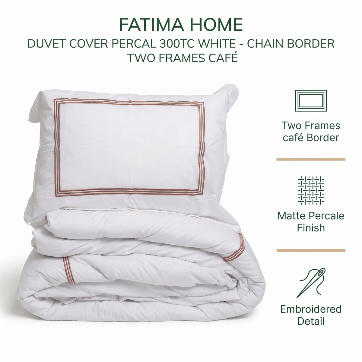 Duvet Cover Percal 300TC White - Chain Border