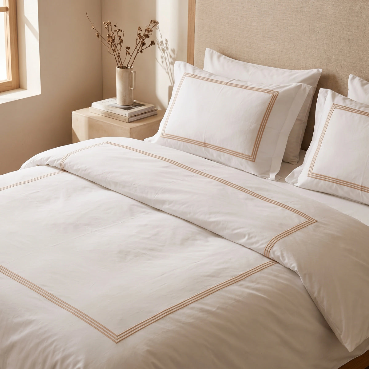 Duvet Cover Percal 300TC White - Frames Border