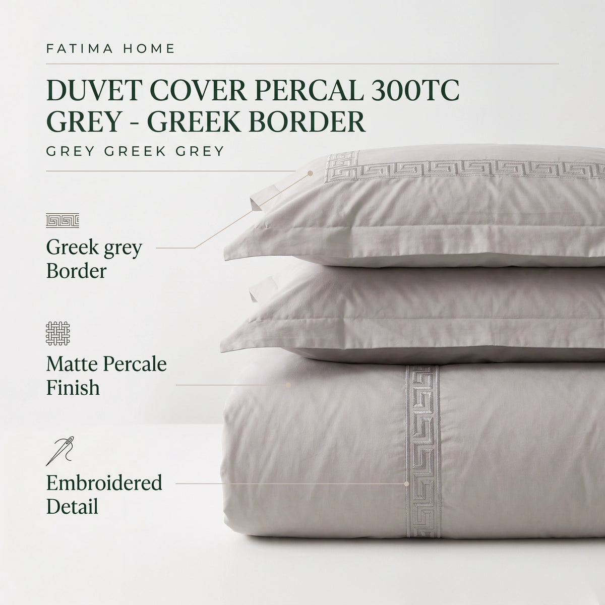 Duvet Cover Percal 300TC White - Greek Border
