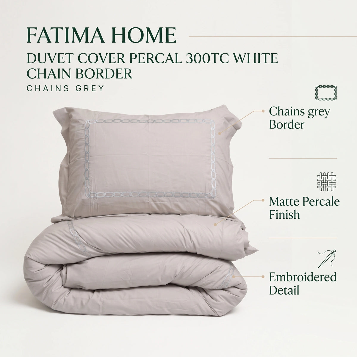 Duvet Cover Percal 300TC White - Chain Border
