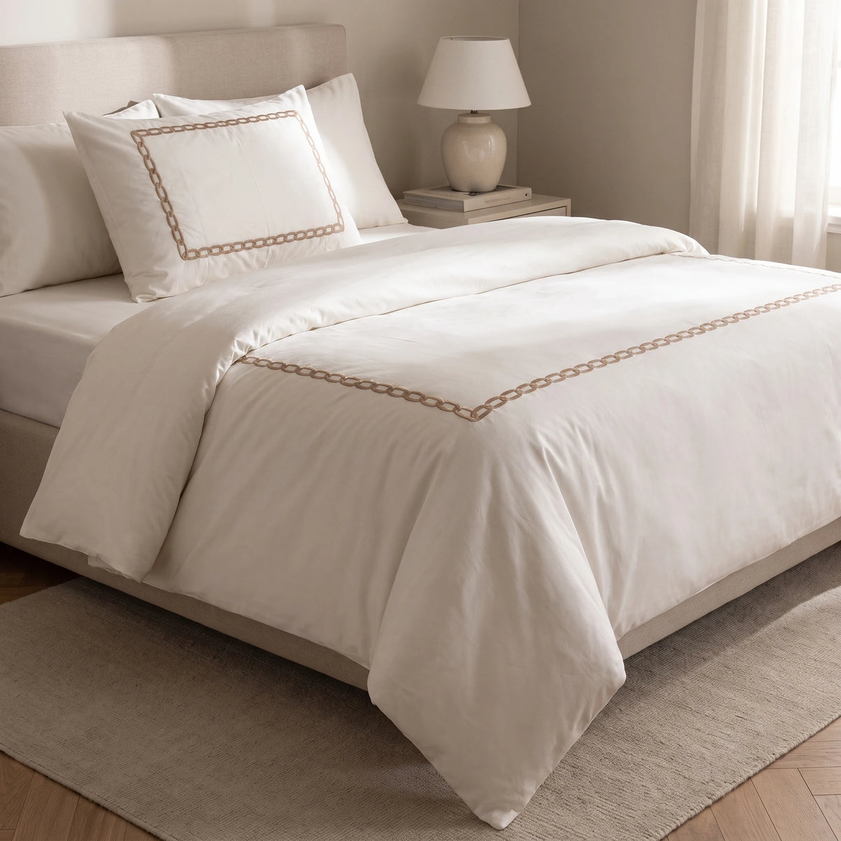 Embroidered Duvet Cover - Chain Border