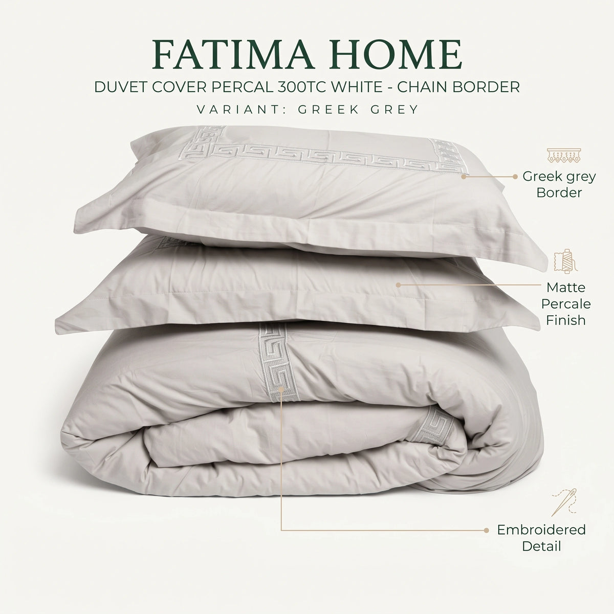 Duvet Cover Percal 300TC White - Chain Border