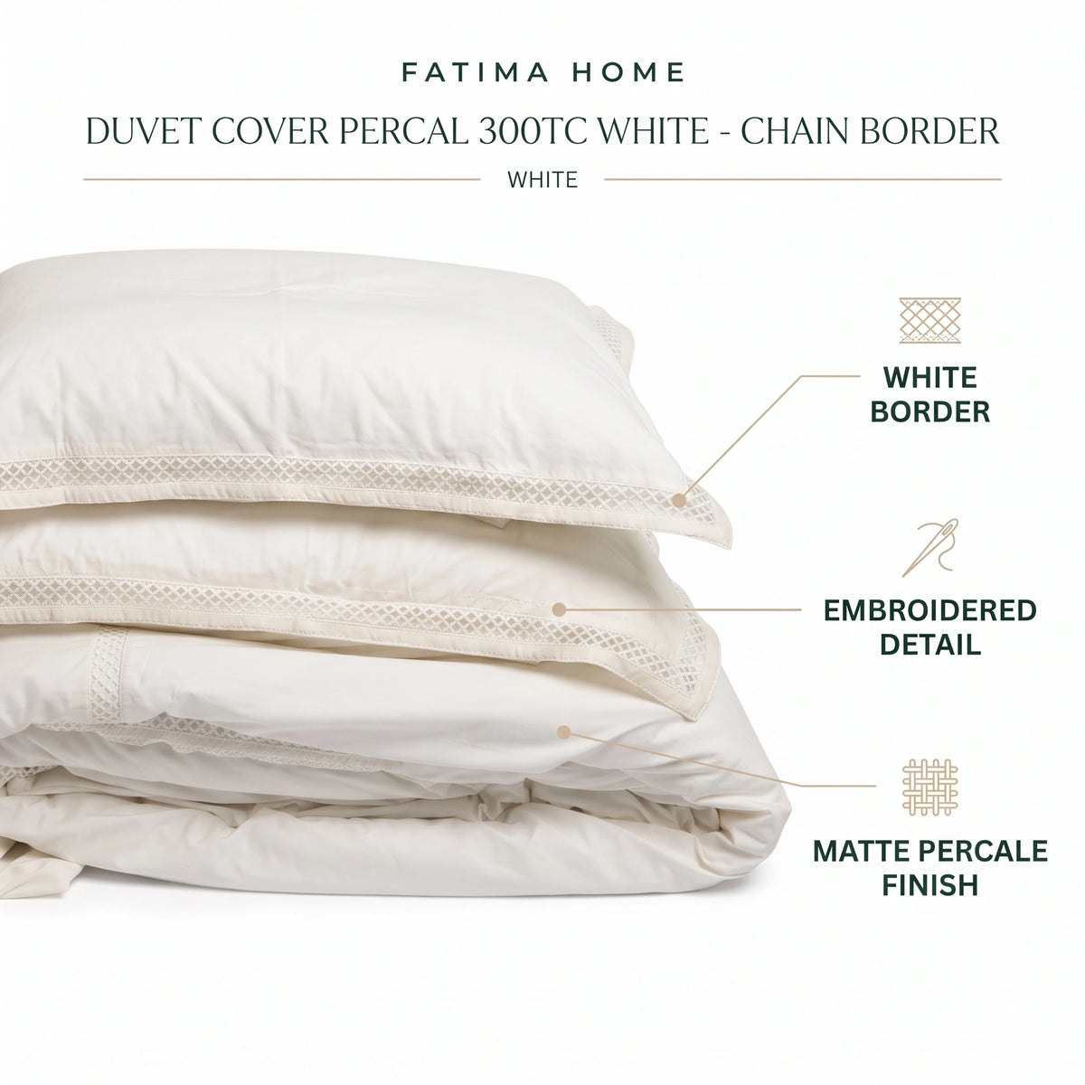 Duvet Cover Percal 300TC White - Chain Border