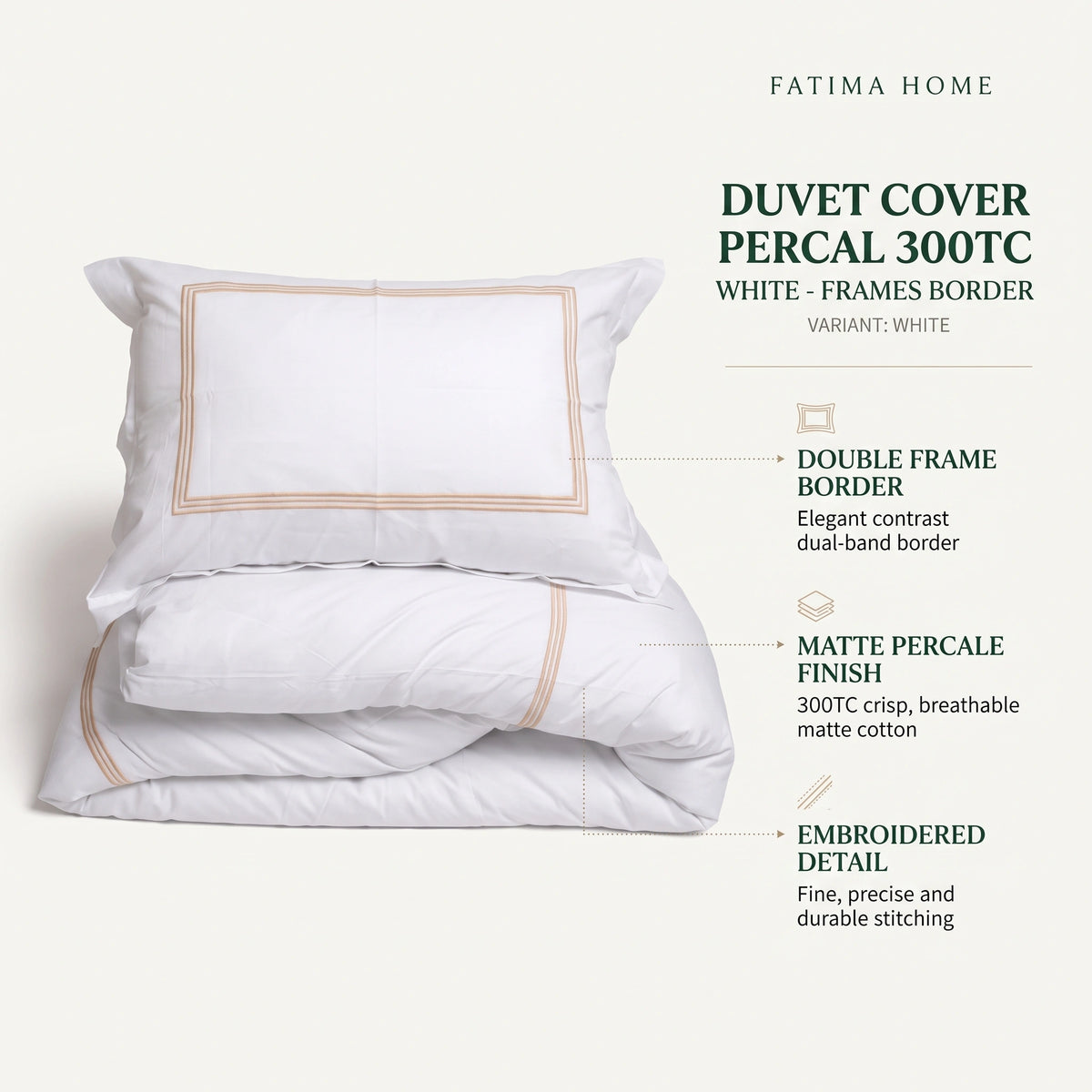 Duvet Cover Percal 300TC White - Frames Border