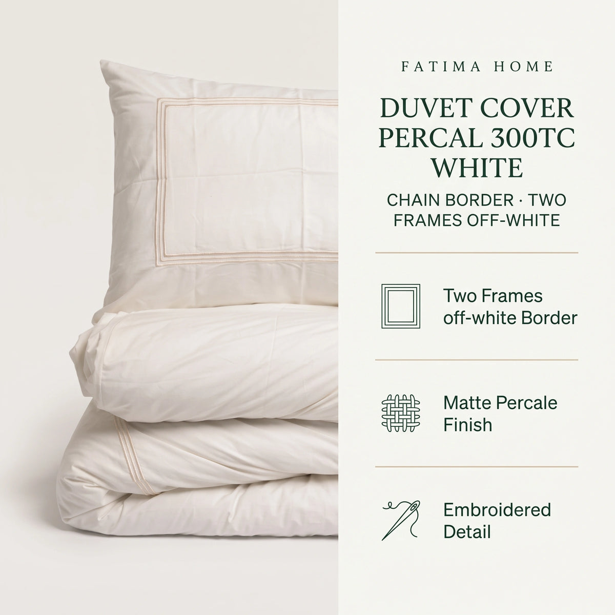 Duvet Cover Percal 300TC White - Chain Border