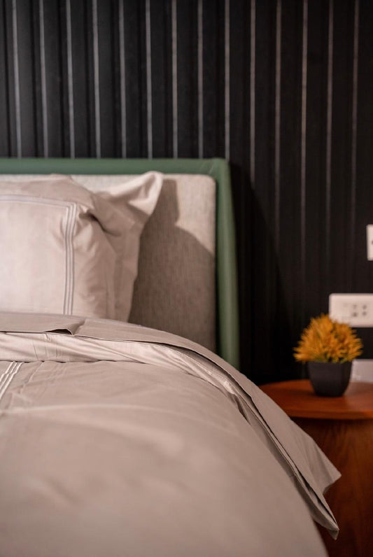 Embroidered Duvet Cover - Double Line Border